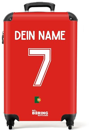 NoBoringSuitcases.com Handgepäck Koffer, Koffer Personalisiert, Reisekoffer, Reisetasche mit Rollen, TSA Schloss, Rollkoffer, Koffer Handgepäck 55x40x20 cm (EM 2024 - Heimtrikot Portugal - Rot)