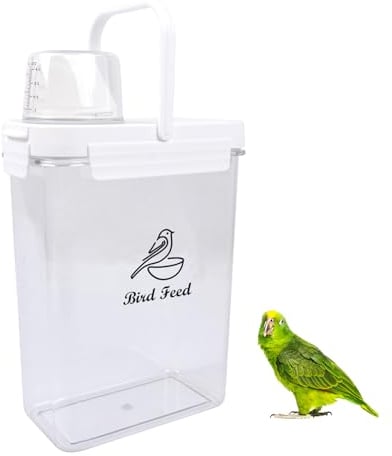 Ctomche Bird Seed Container,Airtight Bird Food Storage Container with Measuring Cup & Lid Clear Plastic Container for Bird Food,3.5l Pet Food Storage Container for Wild Bird and Parakeet Food