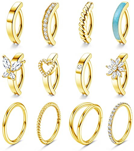FIOROYAL 12 Stück 14G Bauchnabelpiercing Chirurgenstahl Gold CZ Opal Herz Schmetterling Bauchnabelpiercing Piercing Bauchnabel Ring Set Sommer Körper Piercing Schmuck für Damen