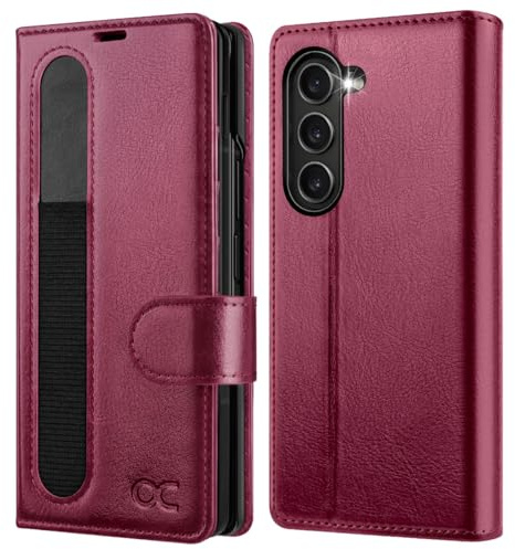 OCASE für Samsung Galaxy Z Fold 6 5G Handyhülle Burgundy | Hülle mit S Pen Halter Standfunktion Premium PU Leder Kartenfach Cover RFID Schutzhülle Etui