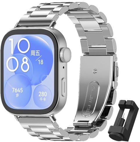 CHANRASI Armband Kompatibel mit Huawei Watch Fit 4/Fit 4 Pro/Fit 3 Damen Herren,Edelstahl Metall Ersatz Armband für Huawei Watch Fit 4/Fit 4 Pro/Fit 3 Band Silber