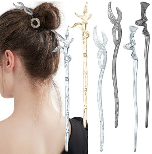 6PCS Metal Hair Sticks - Vintage Retro Chinese Hairpin Chopsticks With Line Sense Design - Simple Elegant Decorative Hair Accessories for Women Girls