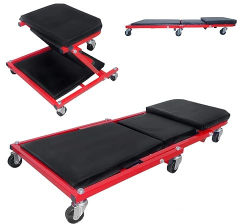 TANIASHOP Lettino Sgabello Sottoauto 2 in 1 Carrello sotto Macchina da Officina in Metallo con 6 Ruote girevoli a 360° Sdraio Pieghevole Portata Fino a 150 kg Max