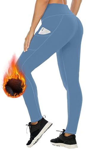 Generisch Thermo Leggings Damen Gefüttert,Leggings mit Taschen Damen Winter Fleece Warme Thermounterwäsche High Waist Lange Sportleggins Yogahose Hose Thermo Strumpfhose Blickdicht für Sport