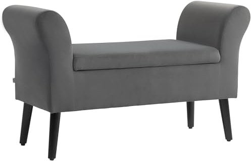 HOMCOM Sitzbank Polsterbank mit Stauraum Bettbank mit Armlehne für Flur Schlafzimmer samtartiges Polyester 111,5 x 41 x 65 cm Dunkelgrau
