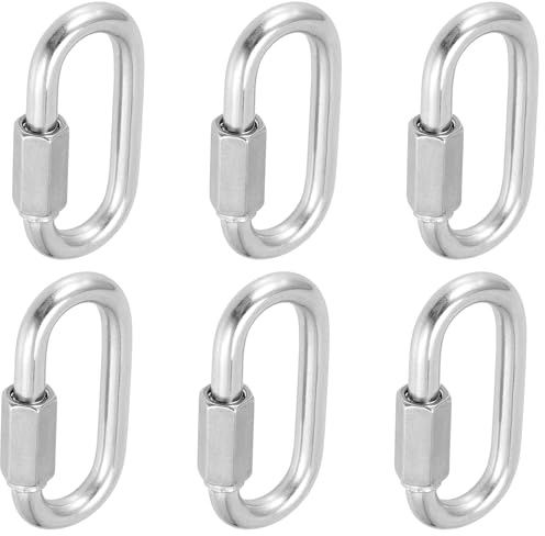 KEILEOHO 6 Stück Schraubverbinder M8, Kettenglied Karabiner 8mm, Schraubglied Edelstahl Karabinerhaken für Zuhause, Camping, Reisen, Silber, 500kg Tragkraft