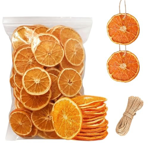 50Pcs Dried Orange Slices, with 50Pcs Hemp Rope, Christmas Wreath Making Supplies for Christmas Tree Decorations, DIY Art