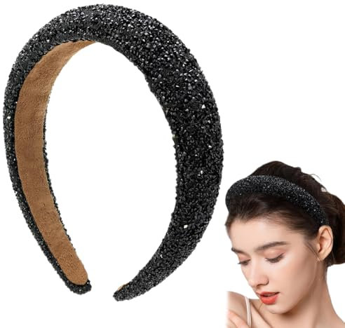 VODAFQS Serre-Tête Rembourré à Paillettes, Antidérapant et Épais, Accessoire de Cheveux pour Femmes et Filles, Noir