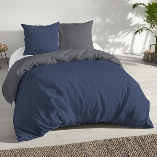 MALIKA® Bettwäsche 135x200 4 teilig, Mikrofaser Bettwäsche Set, Bettbezug 135 x 200 & Kissenbezügen 80x80, ÖkoTex Zertifiziert & für Allergiker geeignet blau