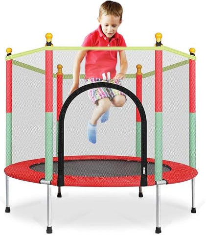 Vlocky Trampolin 55IN/140CM Trampolin Kinder im Alter von 1-8, Gartentrampolin mit Sicherheitsnetz, Schaumstoff-Stangenabdeckungen, Tragkraft 200 KG, für Indoor und Outdoor