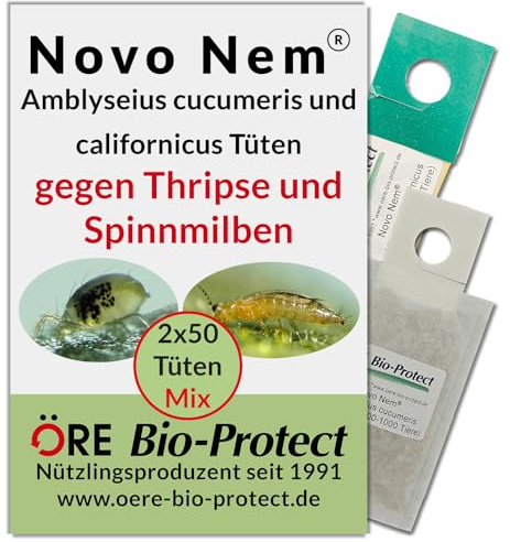 Novo Nem® Raubmilben Kombipack – 2 x 50 Tüten für 50-100 Pflanzen gegen Thripse und Spinnmilben an Zierpflanzen oder Gemüse, biologisch und umweltfreundlich