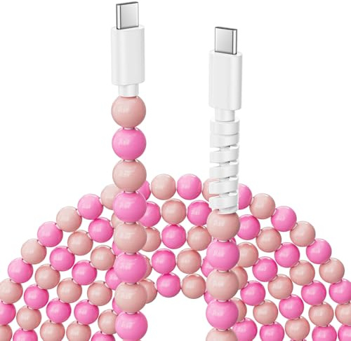 Vunake USB C Charger Cable 1M 60W for iPhone Charger Cable Pink Beaded Phone Charging Cables for Girls Women USB C to USB C Cables for iPhone 15 16 17 for Samsung S25 for iPad10th/11th Generation-Pink