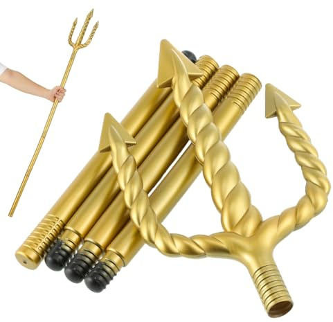 FRCOLOR Halloween Masquerade Trident 54 Inch Lightweight Plastic Prop Golden Devil Costume Accessory for Party Cosplay