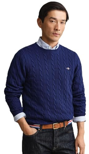 GANT Herren Cotton Cable C-Neck Pullover, Rich Navy, M