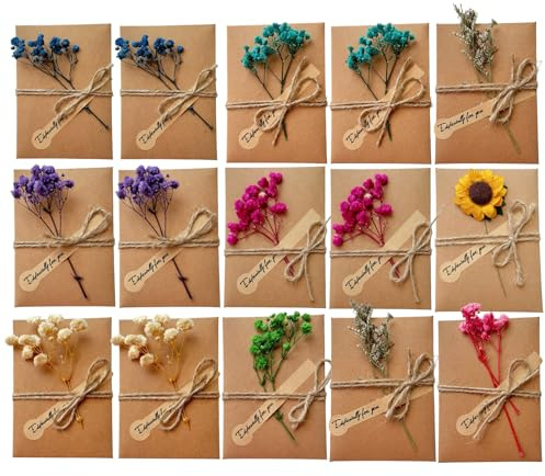 Yuqilin 15 Piezas Tarjetas Personalizadas Sobres Papel Kraft Flores Secas