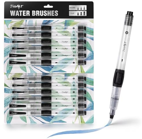 JusArt 12er-Pack Wasserpinsel Stifte,Wassertankpinsel Sifte,Auslaufsichere | Nachfüllbare Aquarellstifte für Acryl- und Gouachemalerei – tragbare Wasserpinsel für Künstler, Anfänger und Erwachsene