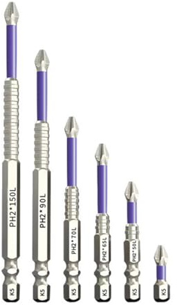 YAZWUR 6 PCS K5 Shockproof and Non-Slip Tips, Anti-Slip Tips for High Torque, Ideal for Professionals and DIY Enthusiasts (25-50-65-70-90-150MM)