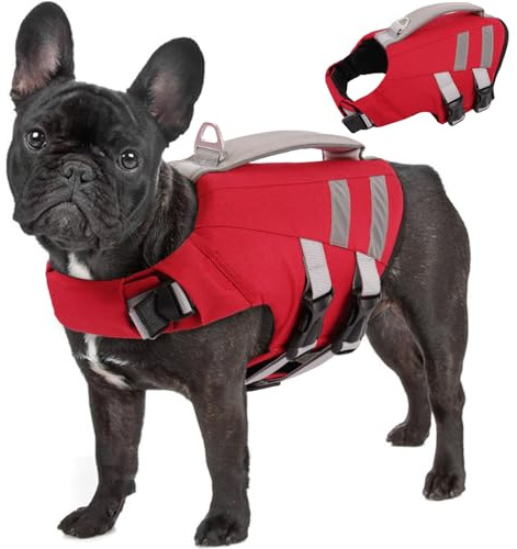 Lelepet Dog Life Jacket,Buoyancy Aid Flotation Vest for Swimming, Red M
