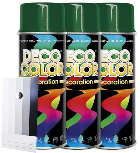 Craft-Equip DC 3 Stück Lackspray Glanz nach RAL in 400ml zur Lackierung von Auto Stahl Aluminium Beton Holz und Spritzmusterkarte (3 Dosen in moosgrün glanz RAL 6005 + Karte)