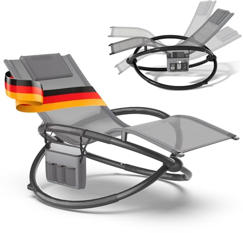 Huracan Relaxliege Schaukelliege, Gartenliege Sonnenliege mit Kopfkissen, Atmungsaktiv Gartenstuhl Liegestuhl, Robust Schaukelsessel Klappstuhl, Ergonomische Relaxsessel, 160kg Belastung, Anthrazit