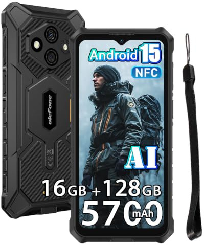 RugKing 3 Pro Rugged Smartphone Android 15, 5700mAh, 16GB+128GB/TF 2TB Unlocked Rugged Phone, 6.56 120Hz, 48MP+8MP, IP68 Waterproof Mobile Phone, 3-Slots, 4G LTE, 5G WiFi, NFC, GPS, OTG, Black