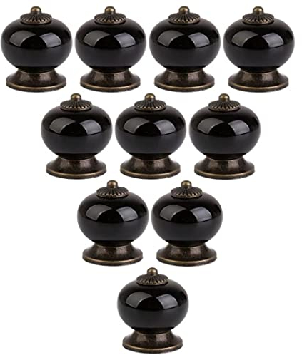 Creatwls Lot de 10 boutons de meuble vintage en céramique et porcelaine Noir
