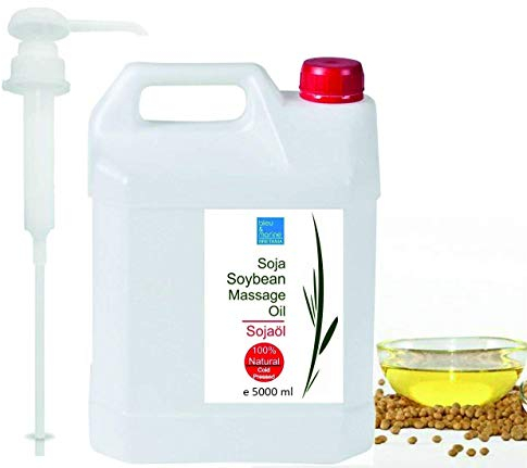 100% Reines Sojaöl 5000 ml | Für Gesicht, Haare und Körper | Stark Zellregenerierend | Ideal für Trockene und Fettige Haut | Optimale Hautbefeuchtung, Größe