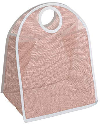 whatUneed Panier à linge, sac de blanchisserie en nylon pliable, panier de vêtements sales, panier à linge portable (Rose)