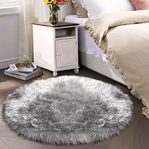 YIHAIC Faux Lammfell Schaffell Teppich Kunstfell in Super weich Lammfellimitat Imitat Fellteppich für Schlafzimmer Boden Wohnzimmer Home Decorator Teppich Bettvorleger Sofa Matte (Grau, 60 x 60 cm)