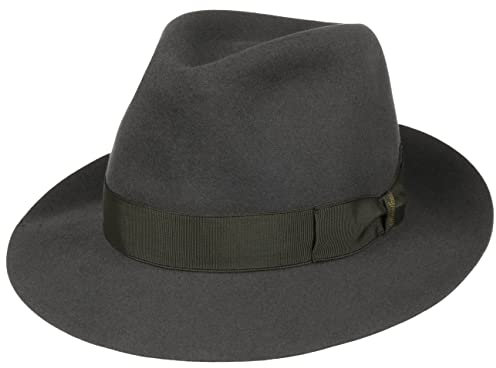 Borsalino 50 Gramm Fedora Herrenhut Haarfilzhut Damen/Herren - Made in Italy Filzhüte Hut mit Ripsband Winter Frühling-Sommer Herbst-Winter - 62 cm grau