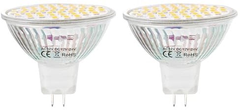 AILEMING MR16 G5.3 48SMD 2835 Chip LED Lampadina 3W ad alta luminosità a risparmio energetico Armadio Luci domestiche Lampadine AC 12V DC 12-24V Bianco caldo Confezione da 2