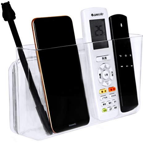 Pinowu Fernbedienungshalter (22x12x5,5 cm) Fernbedienung Aufbewahrung TV Klimaanlage Handy Verstellbar Organizer Tisch Ständer (Klar Polystyrol, Groß & Dick)