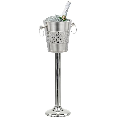 Seau à vin et à Glace Majestic en métal nickelé brossé à Double paroi et martelé Profond avec Support de Seau en Acier | Réfrigérateur à vin sur Support Ustensiles de Cuisine Bar