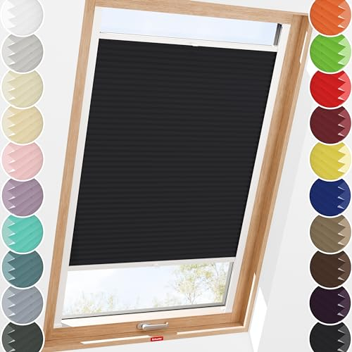 Schuette® Dachfenster Plissee mit Bohren zum Anschrauben ● Thermo Kollektion: Dark Night (Schwarz) ● 80-89 x 120-149cm (Breite x Höhe) ● Suprafix Faltrollo Befestigung ● Bequeme Rollo