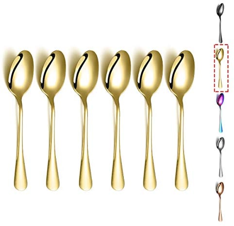 Cucharillas de té doradas, Kyraton 6 piezas Cucharas de té de acero inoxidable de 6.7 con baño de titanio dorado, Cucharas de helado, Cuchara de postre, Cuchara de café, Cuchara Paquete de 6