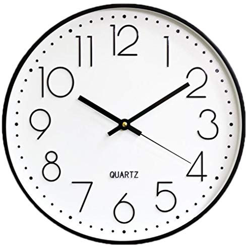 Outpicker Wanduhr Ohne Tickgeräusche 30cm Modern Quartz Lautlos Wanduhr Schleichende Sekunde, für Wohnzimmer Kinderzimmer Küche Outdoor (Schwarz Weiss)