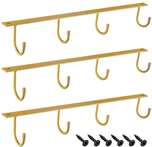MOCOUM Coffee Mug Holder Under Cabinet, Metal Mug Cup Hook Iron Hanging Mug Rack Under ShelfCoffee Cup Holders for Counte (Gold, 3)