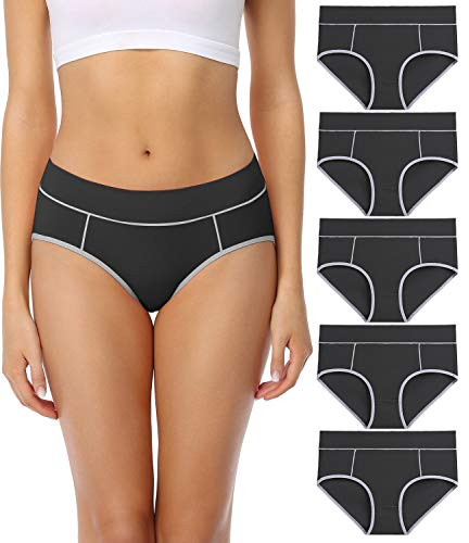 wirarpa Ladies Cotton Pants Underwear Mid Rise Knickers Stretch Briefs for Women Black for 5 Pack M