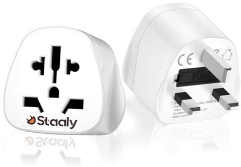 Staaly (2 Pack) UK/AUS/US to UK Plug Adapter & Socket Covers, 2/3 pin to 3 pin, Universal Travel Adapters, Reliable Fit to Type A,B,I,J,L for Appliances under 250 V|10A Fuse - Type G Adapter