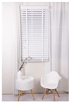Aprica Venetian Shutter Faux Wood PVC Window Blinds with Wooden Grain Finish – Colour White with Tape Joins and 50mm Depth Slats - Trimmable (Width: 45cm / Drop: 120cm)