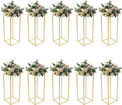 10 Pièces Supports de Fleurs de Mariage, Vase Doré Design Géométrique, Vase à Fleurs Rectangulaires, Support de Fleur Amovible, Présentoir pour Fête de Mariage Décoration de Maison Fête, Hauteur 80cm