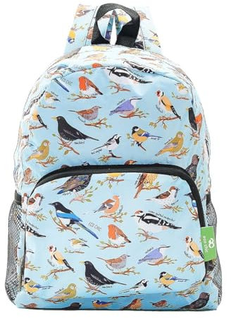 ECO CHIC leichter faltbarer Mini-Rucksack | Robuster, wasserabweisender Rucksack | Lässt sich zur Aufbewahrung in einen Beutel falten (Wildvögel Blaue)