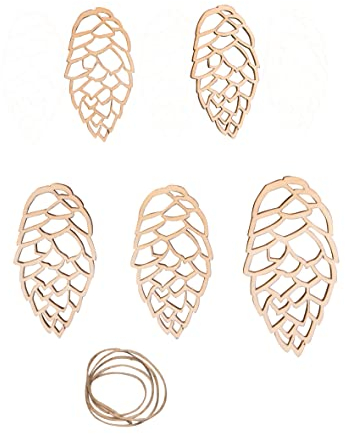 Rayher Holzdekoration Zapfen, 5 Stück, 5,5 - 10 cm + 0,5 m Kordel, Holzdekoration, Holz FSC zertifiziert, natur, 46627505