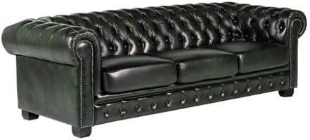 Linea Sofa Chesterfield Ledersofa 4-Sitzer - Büffelleder - Schwarzgrün - Brenton