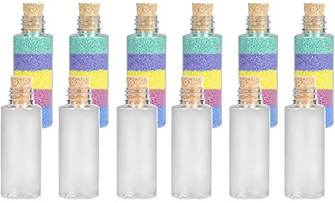 The Dreidel Company Clear Plastic Sand Art Bottles with Cork Stoppers, 2 Oz Cork Bottle, Mini Vial Potion Bottles for DIY Arts & Crafts, Wish & Message in a Bottle (12-Pack)