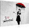 Runa Art Bild Banksy Nola Umbrella Girl Modern Wandbilder Loft Wohnzimmer 1 Teilig - Made In Germany - Street Art Grau Rot Flur 041115a