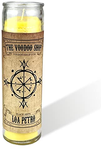 The Voodoo Shop Glaskerze - Loa Petro Black Arts | The Voodoo Shop Kerze mit Ritualanleitung | Conjure Candle | Schwarze Magie, Gelb, 200x60