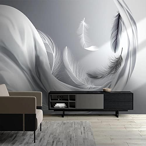 YABAOST Selbstklebendes Wandbild 400X280Cm 3D Wandtattoo Wandsticker Schlafzimmer Grau Mode Feder Wanddeko Wandaufkleber Wohnzimmer Tapete Wasserdichtes Pvc Wandbild Hintergrund