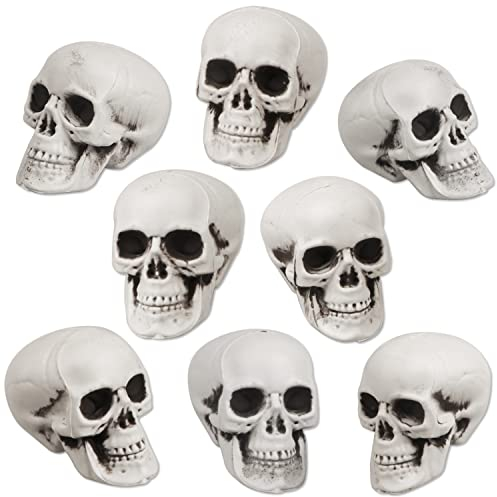 Fangoo 8 Stück Halloween Schädel Realistisch aussehende kleine Schädel Köpfe Scary Halloween Menschliche Skelett Schädel Kunststoff Kopf für Halloween Party nach Hause Schreibtisch Tischdekoration