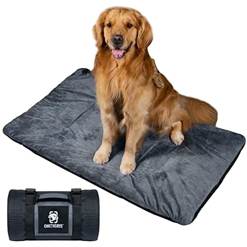 OneTigris Hundedecke 110cm*68cm, Verdickung Samt Hundematte mit Rutschfester Sohle, Velvet Hundebett für Große & Mittelgroße Hunde Reise Camping Outdoor, Reversibel und Tragbar Händewaschen